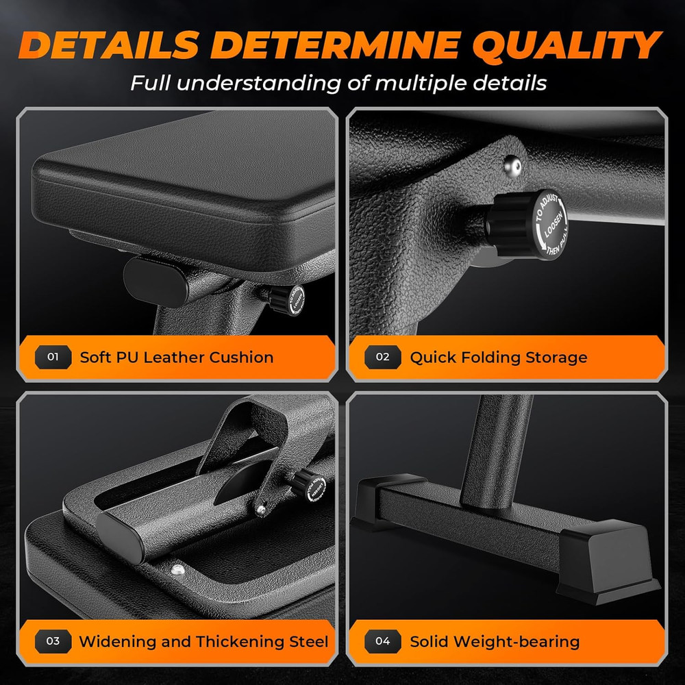 Semi-Commercial Foldable Flat Bench for Multi-Purpose Weight Training and Ab Wor