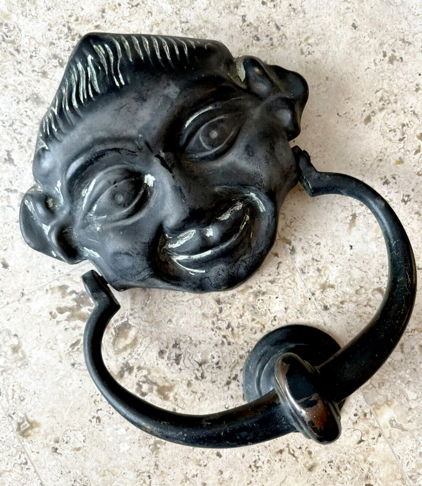 ANTIQUE c.1903 VICTORIAN GNOME ELF PIXIE FACE ARCHITECTURAL SALVAGE DOORKNOCKER