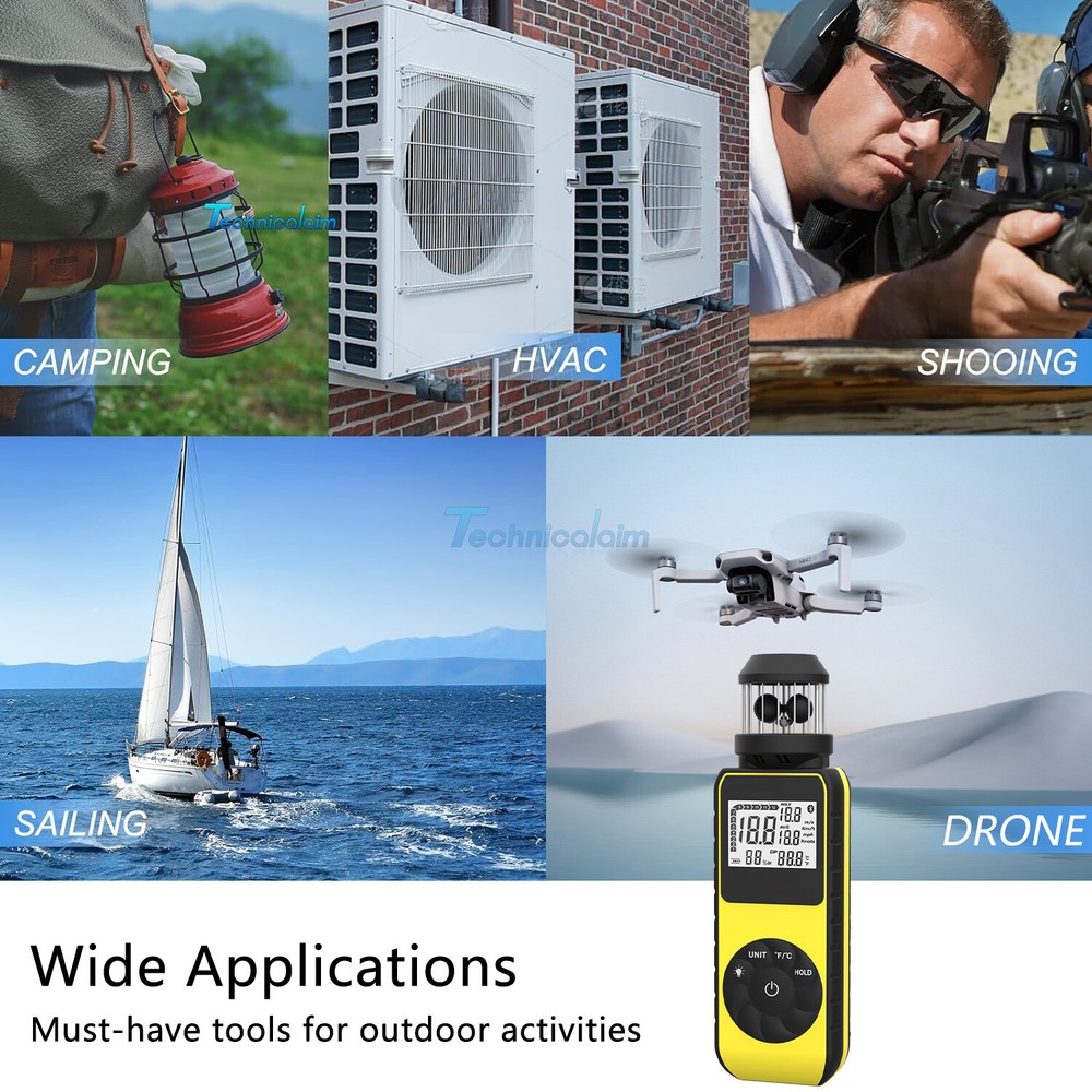 HP-881M Handheld Mini Anemometer 360 Degree Rotation Backlight Dual Temperature-