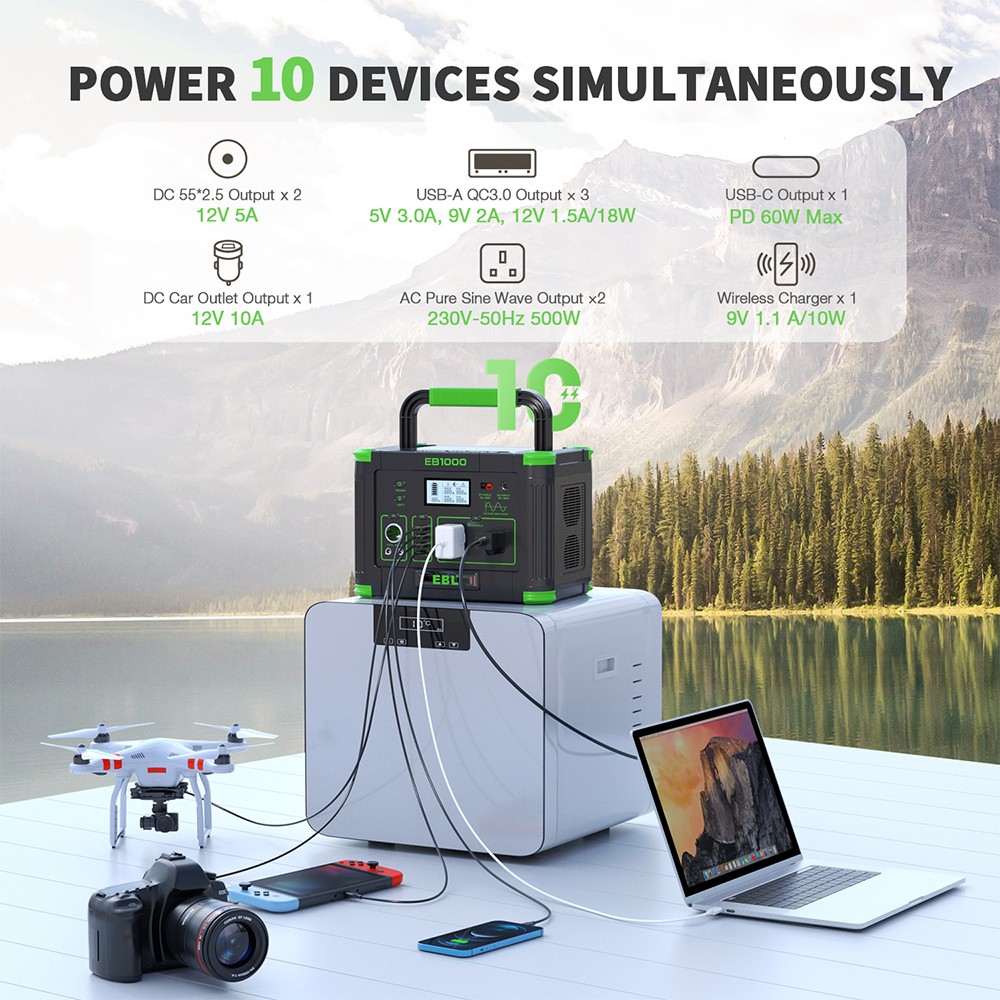 EBL 1000W/999Wh LiFePO4 Lithium Battery Portable Power Station Power Sup⁣ply