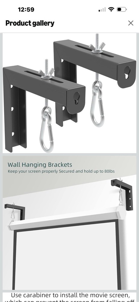 6" Projector Screen Mounting Brackets with Adjustable Hooks for Wall or Ceiling
