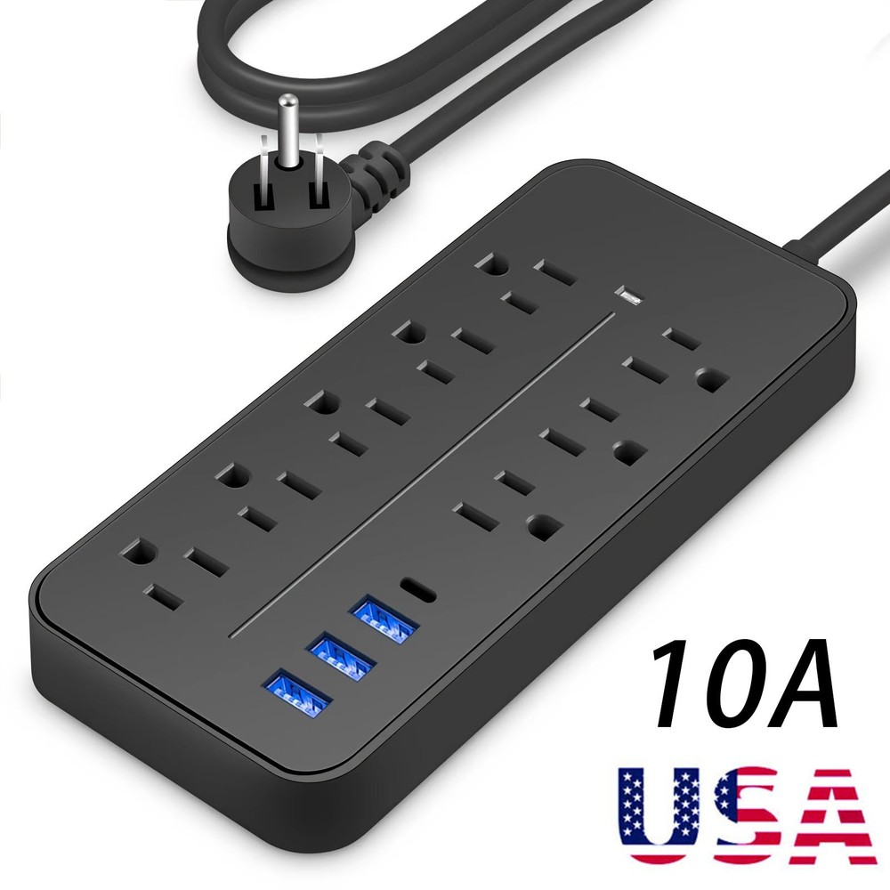 Multi-functional Power Strip Surge Protector, 8 Outlets 4Ft Long Extension Cord