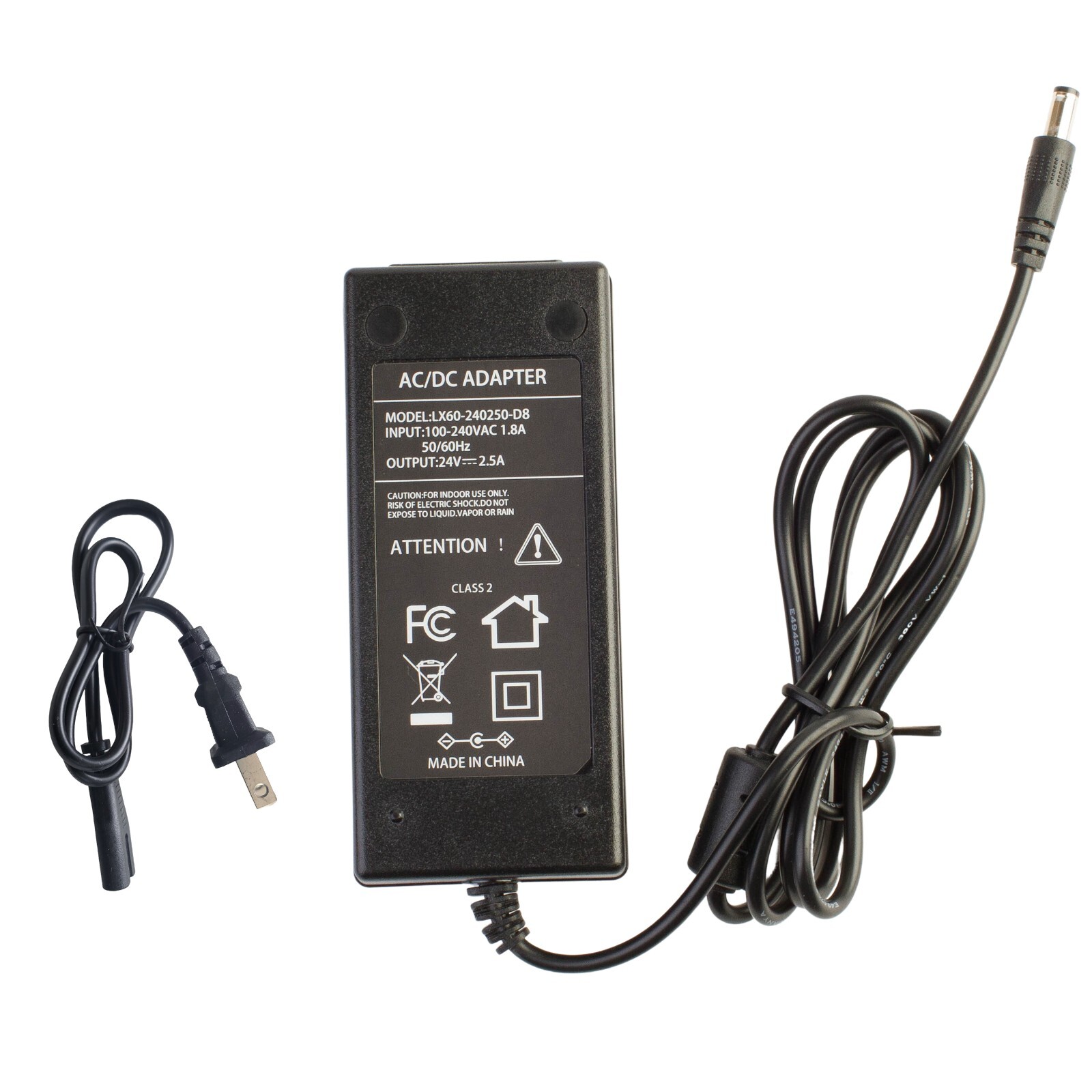 24v 2.5A Power Supply Adapter 60w AC 100 to DC 24v 5.5 x 2.1mm plug