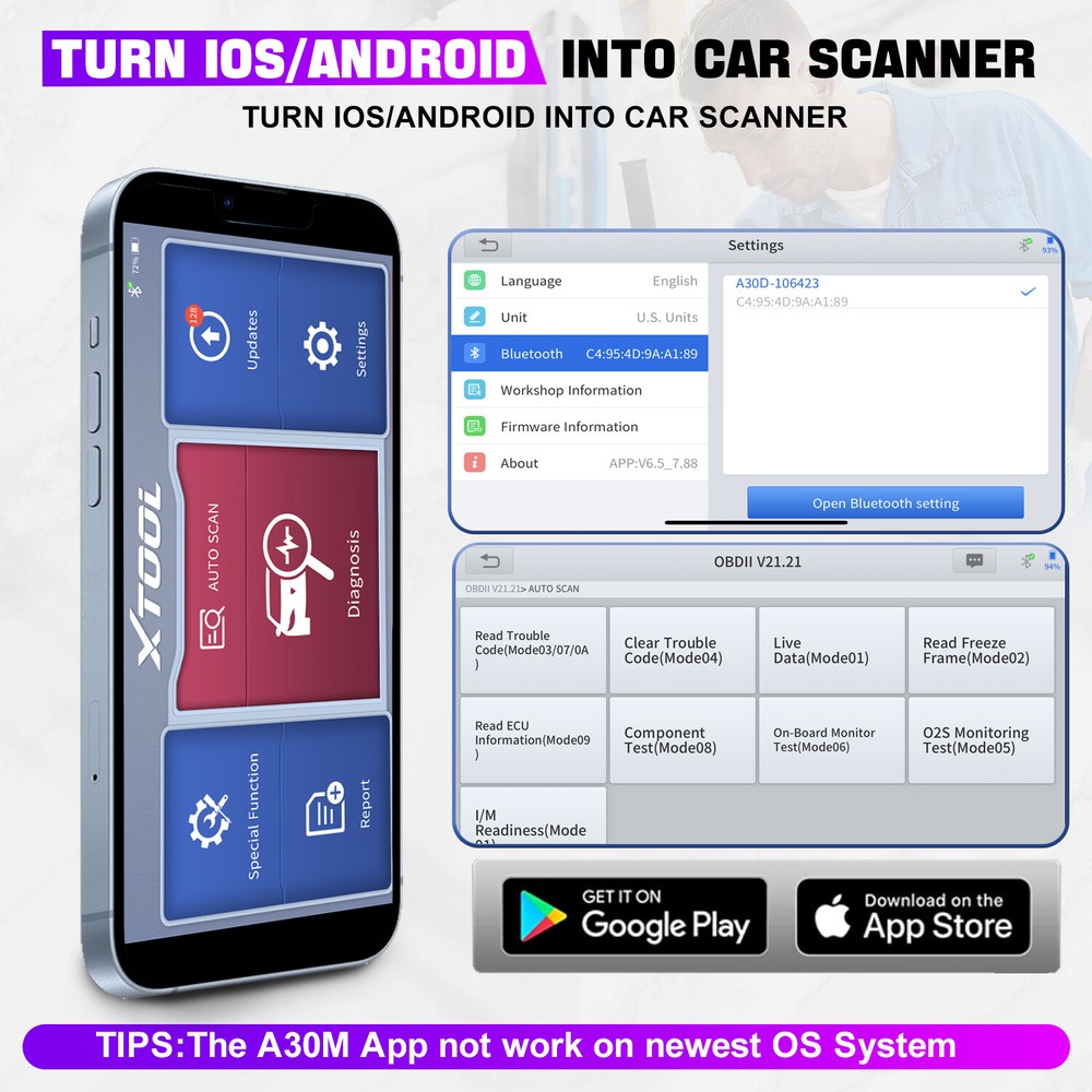 XTOOL A30D Full BiDirectional Scan Tool Car OBD2 Scanner Auto Diagnostic Reader