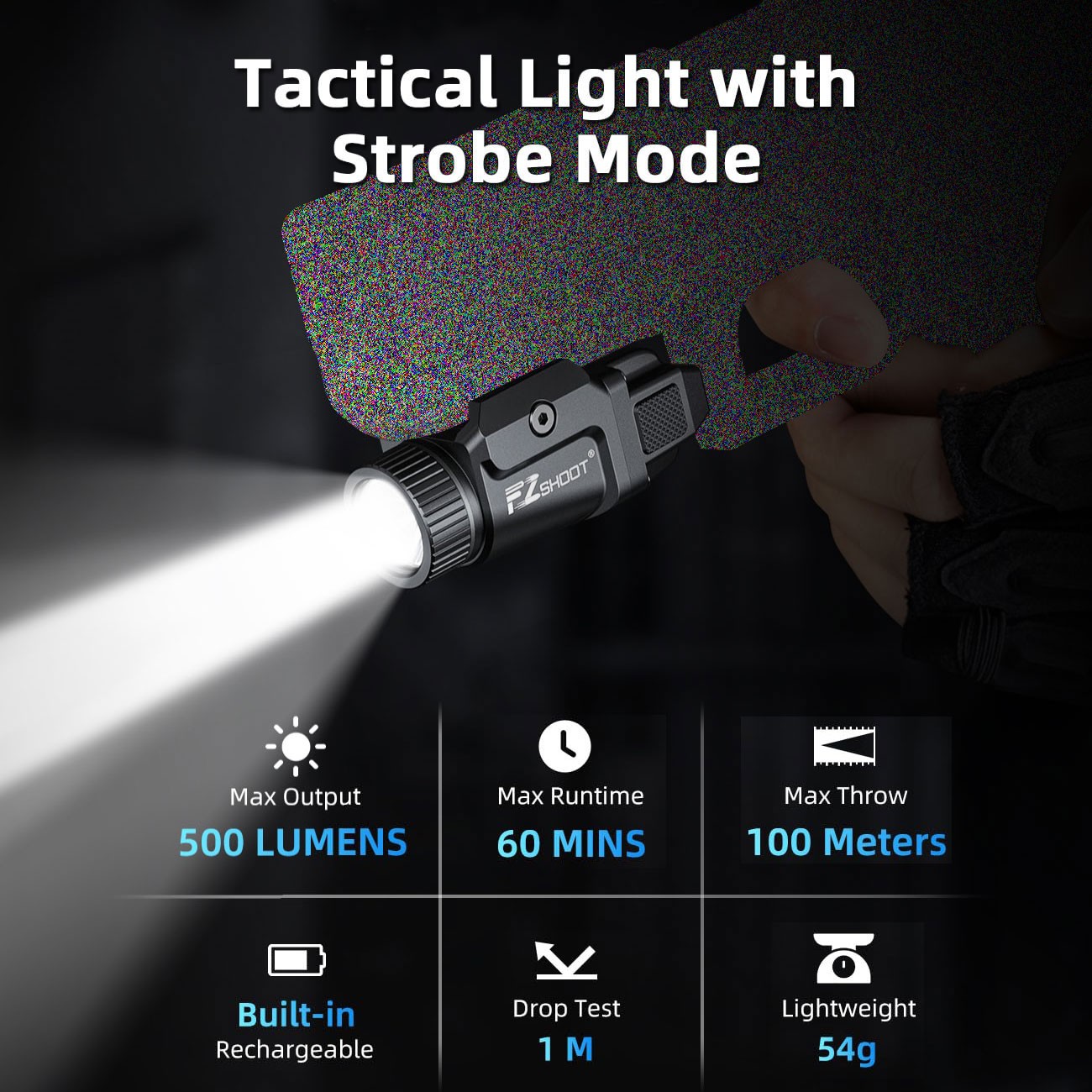 500 Lumens Pistol Flashlight 4 Rails Mounted USB Rechargeable LED Light HOT SALE