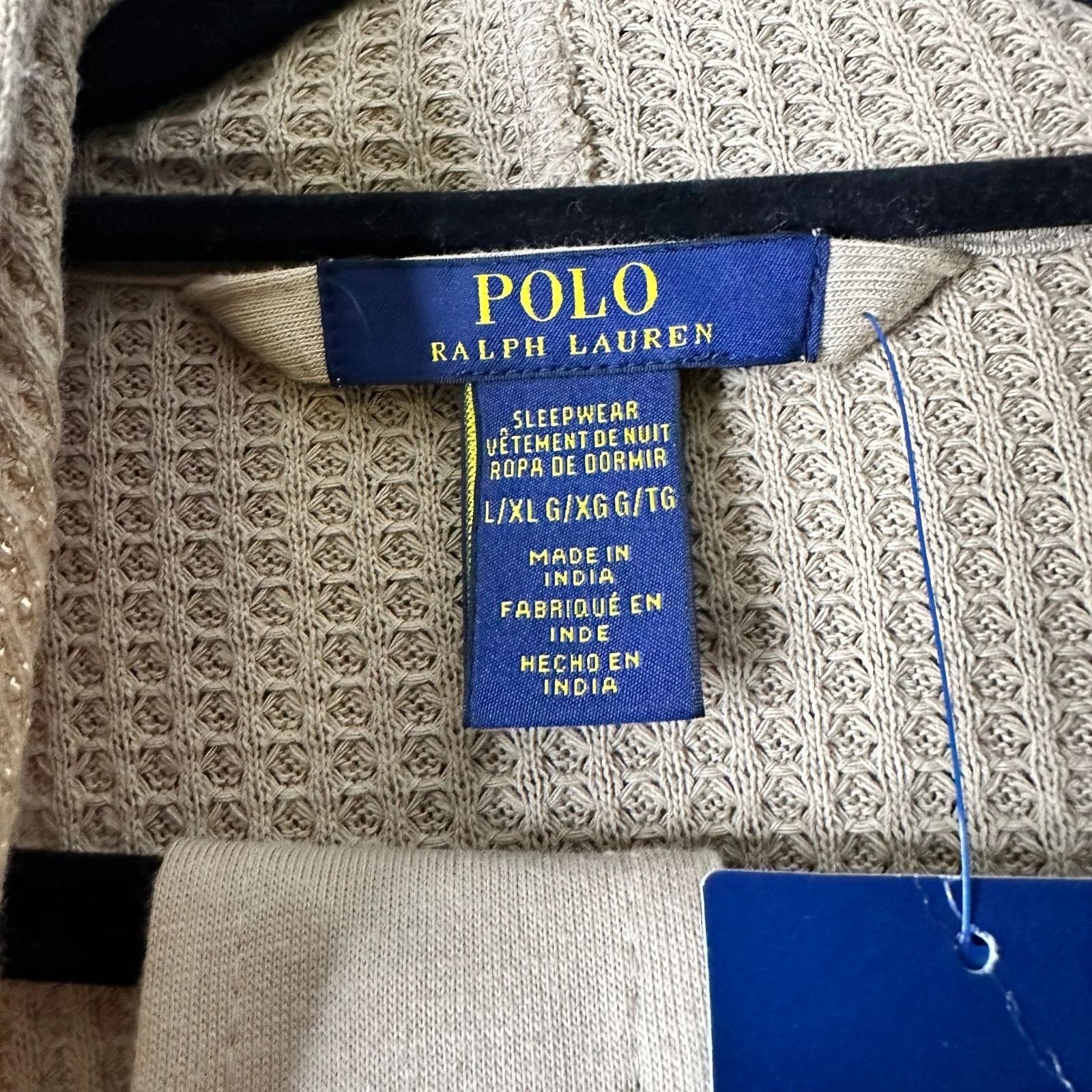 Polo Ralph Lauren Robe Mens Waffle Knit Hooded Classic Khaki Big Pony