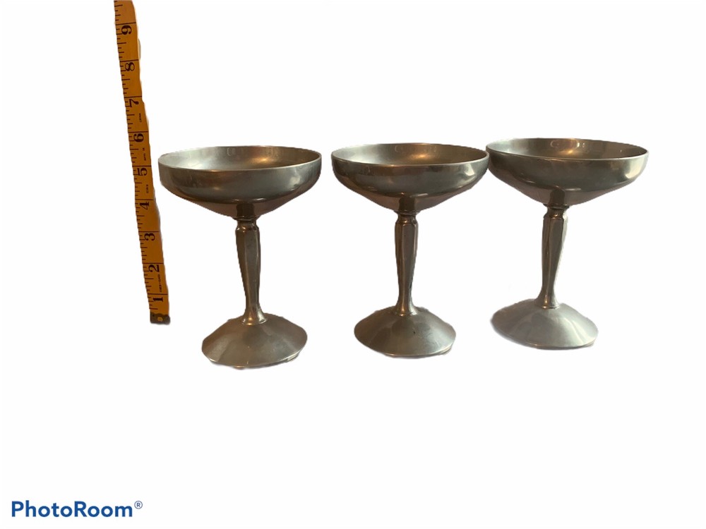 Three Vintage Silver-plate Raimond Chalice Cups Goblets Metal Wine Glasses Italy