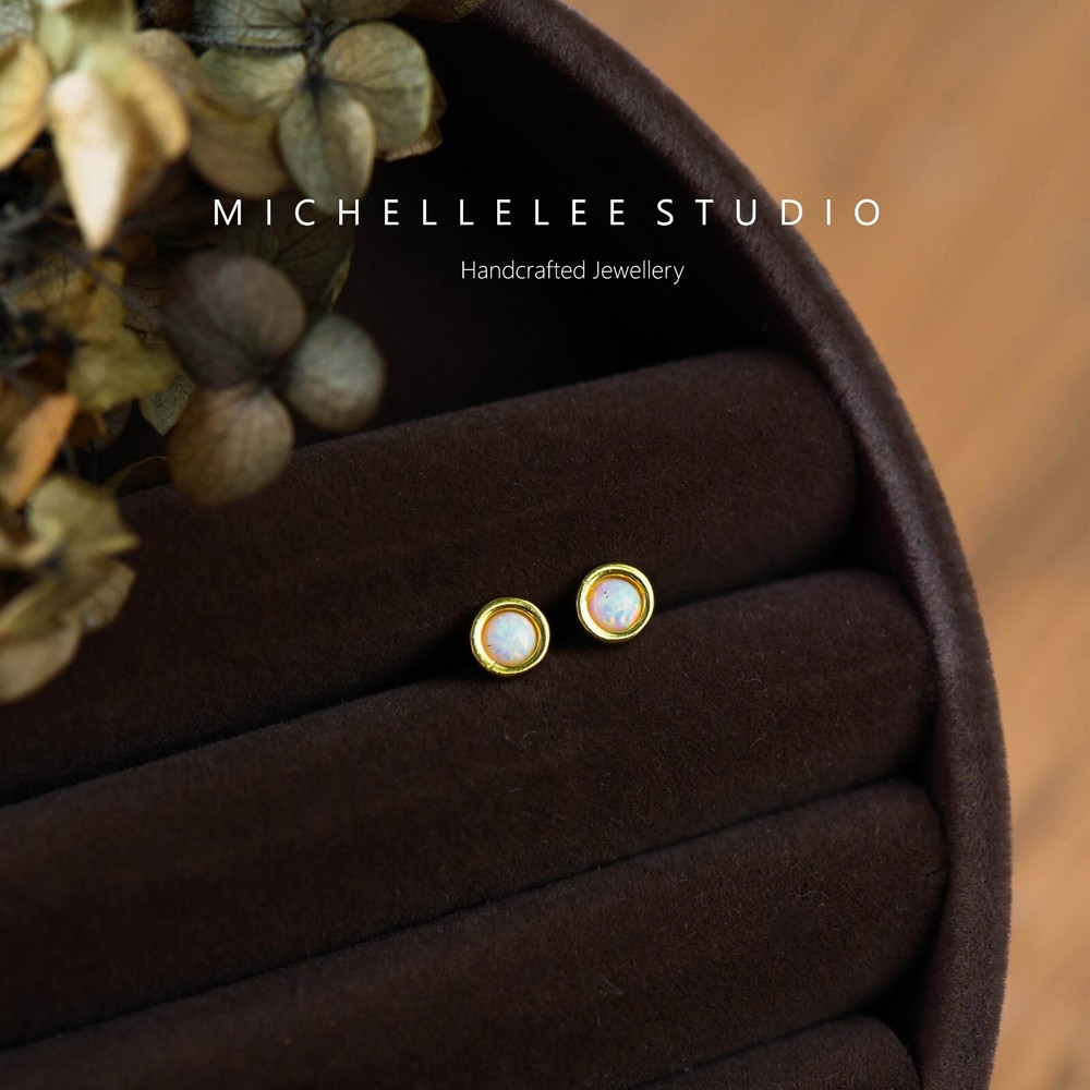 Tiny Opal Stud Earrings, White Green and Blue Opal Stud Earrings, Fire Opal