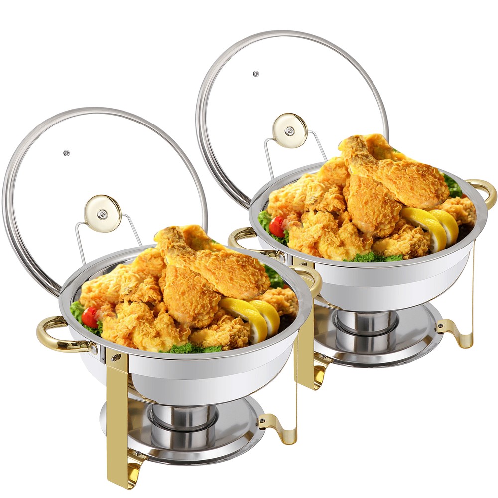 2 Pack Stainless Steel Round Chafer Chafing Dish Sets Catering with Complete Set