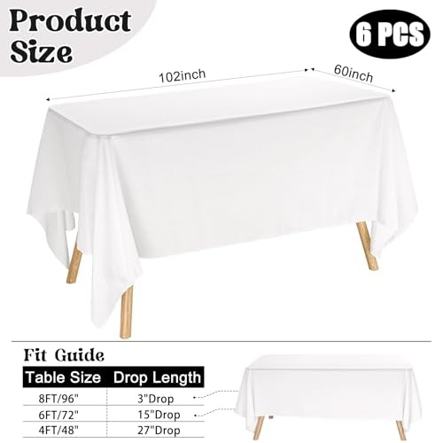 Pack Rectangle Table Cloth Bulk Washable Polyester 60inch x 102inch 6 White