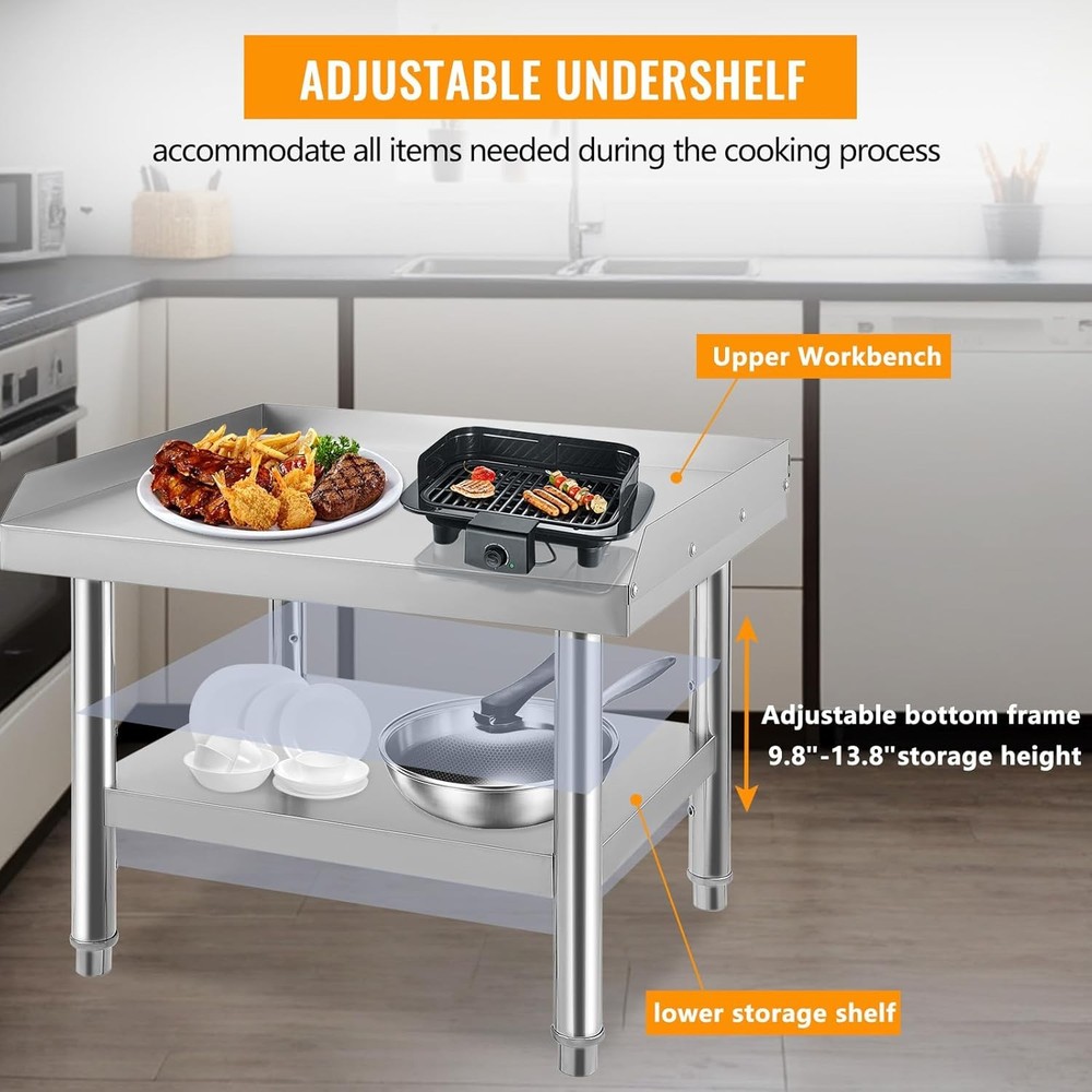 48"x28" Stainless Steel BBQ Grill Stand Kitchen Work Prep Table w/ 2" Backsplash