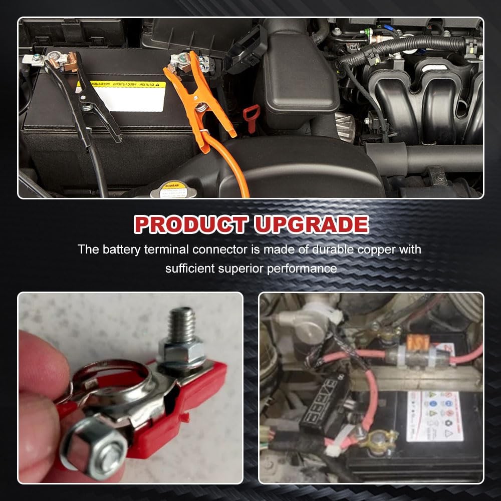 2PCS Battery Terminal Connector, Positive & Negative Auto Cable