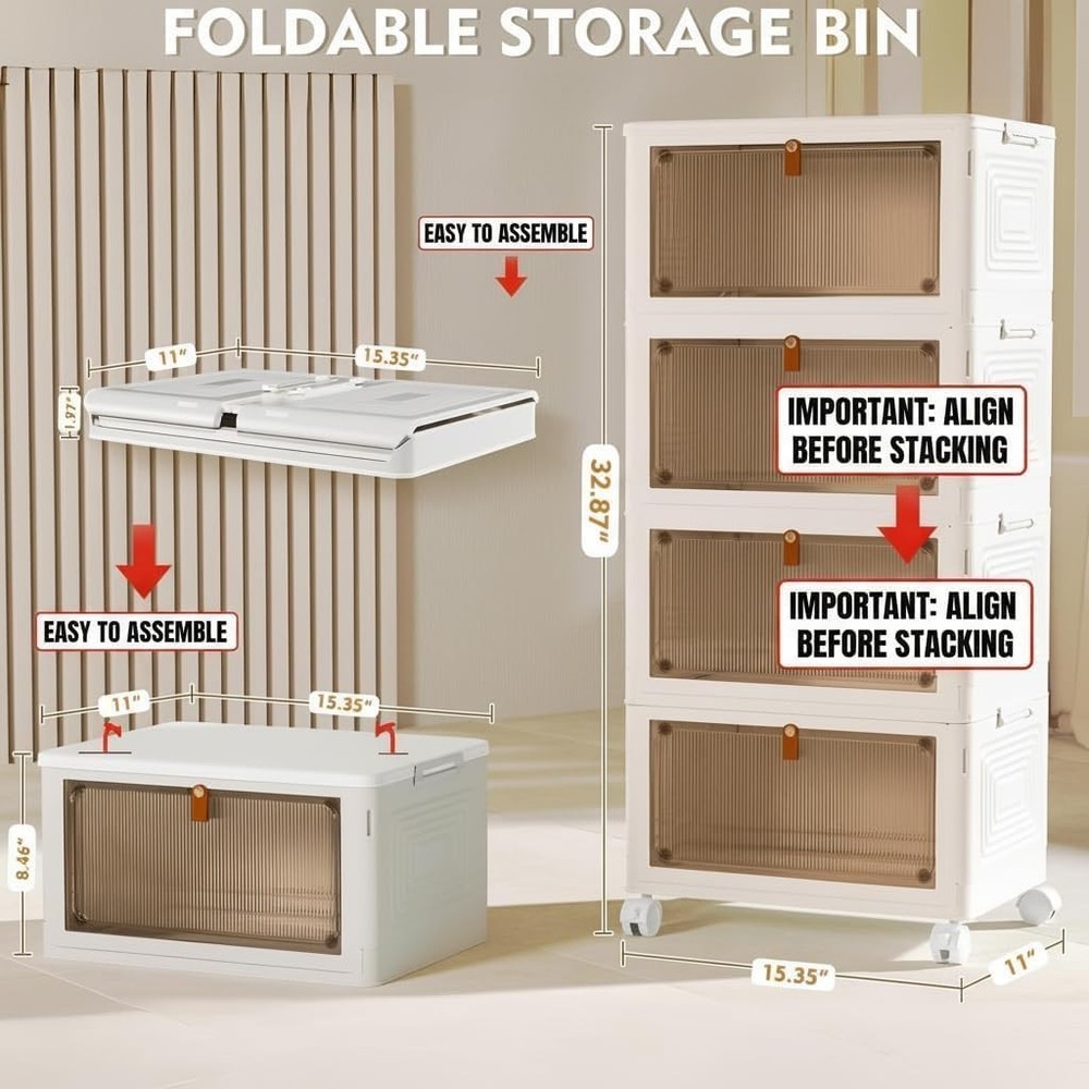 Chic 4-Tier Storage Bins, 23QT - Stackable & Easy Access with Magnetic Doors