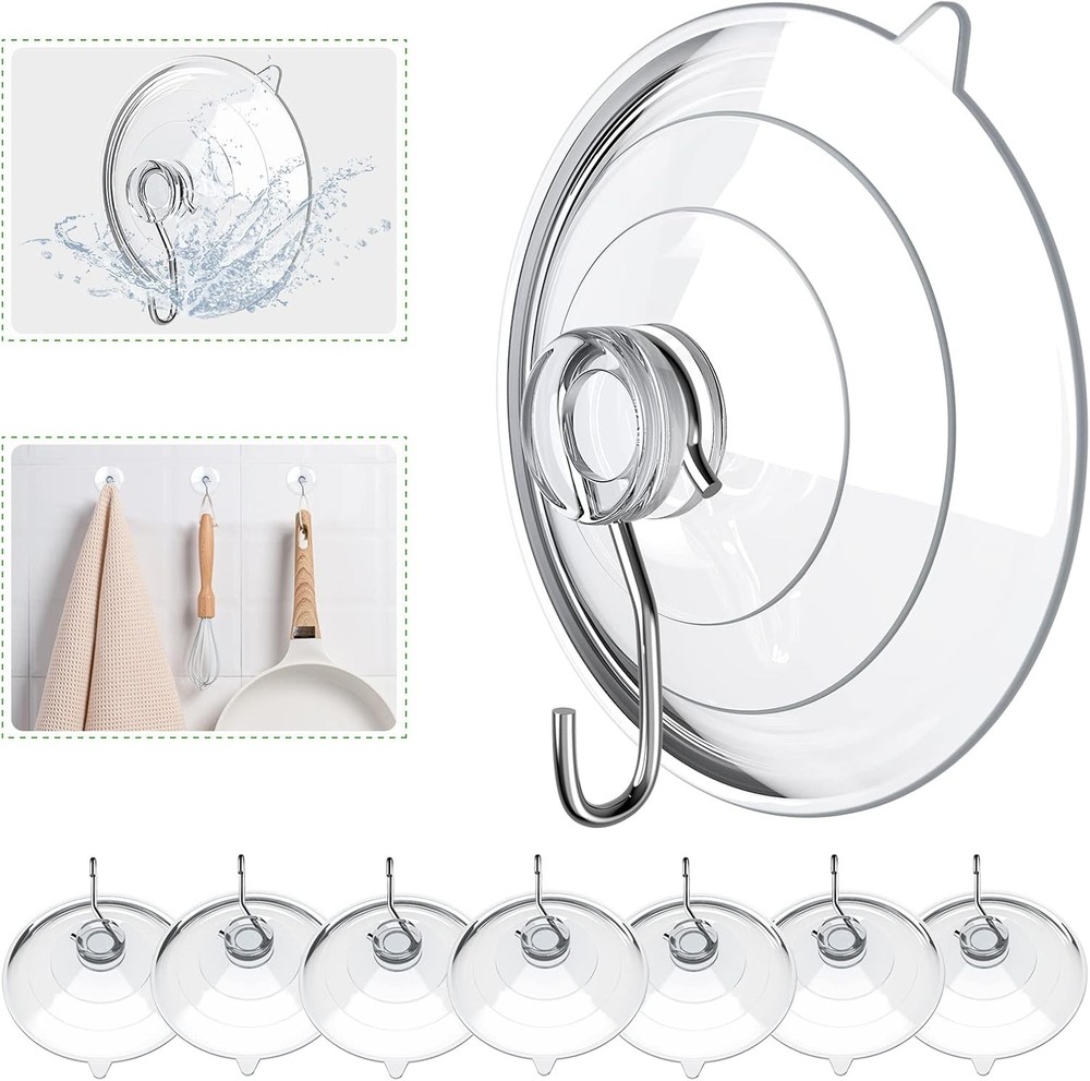 HangerSpace Suction Cup Hooks, 2.5 Inches Clear Cups Large,