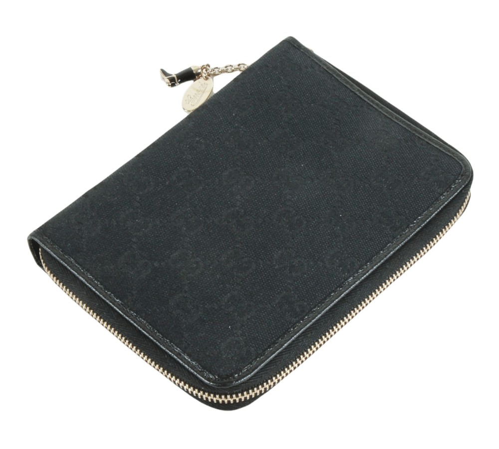 Authentic Gucci Black GG monogram canvas zip around agenda notebook