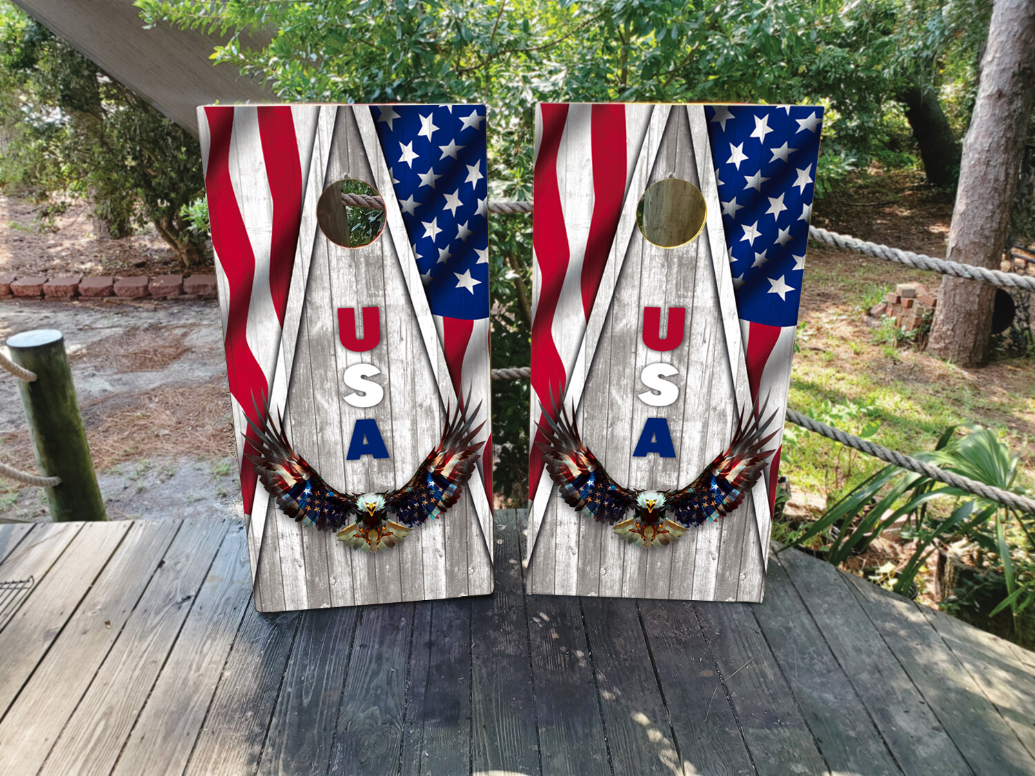 WATERPROOF American Eagle USA Flag Cornhole Board Wraps / Cornhole Decals