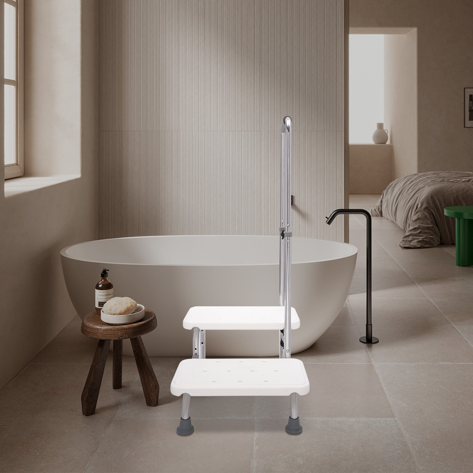 2 Steps Medical Foot Stool With Handle Heavy Duty Adjustable Height Step Stool