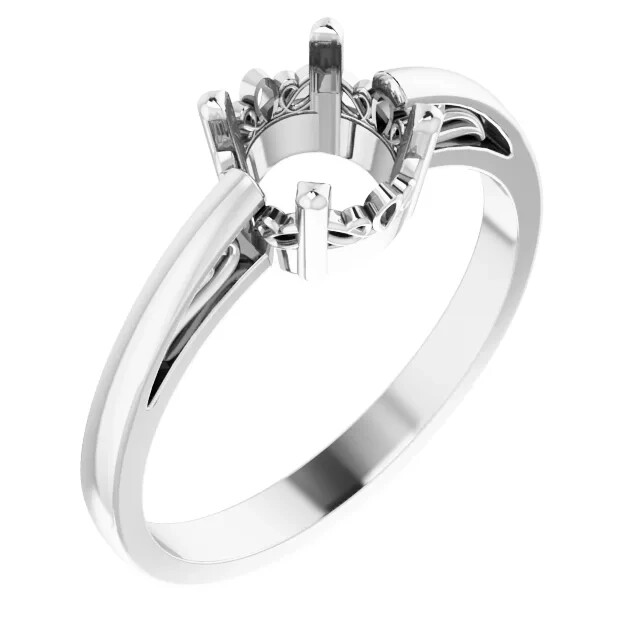 6.5mm Silver Round Ring Setting Scroll Solitaire Ring Mount Sterling 4 Prong