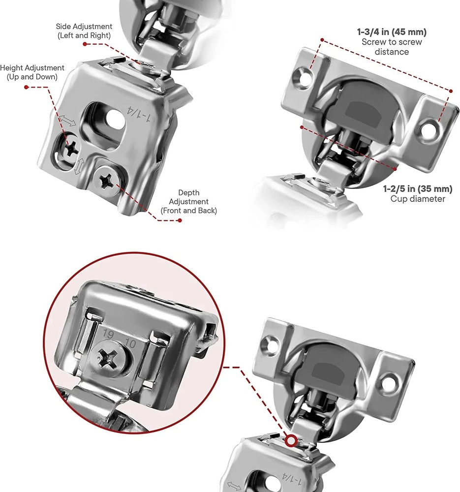 Berta 1-1/4" Overlay 105 Degree Face Frame Cabinet Hinges (6 Pack)]