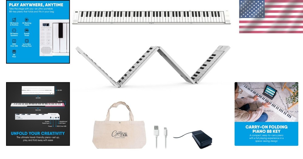 Folding Digital Piano w/ Rechargeable Battery=