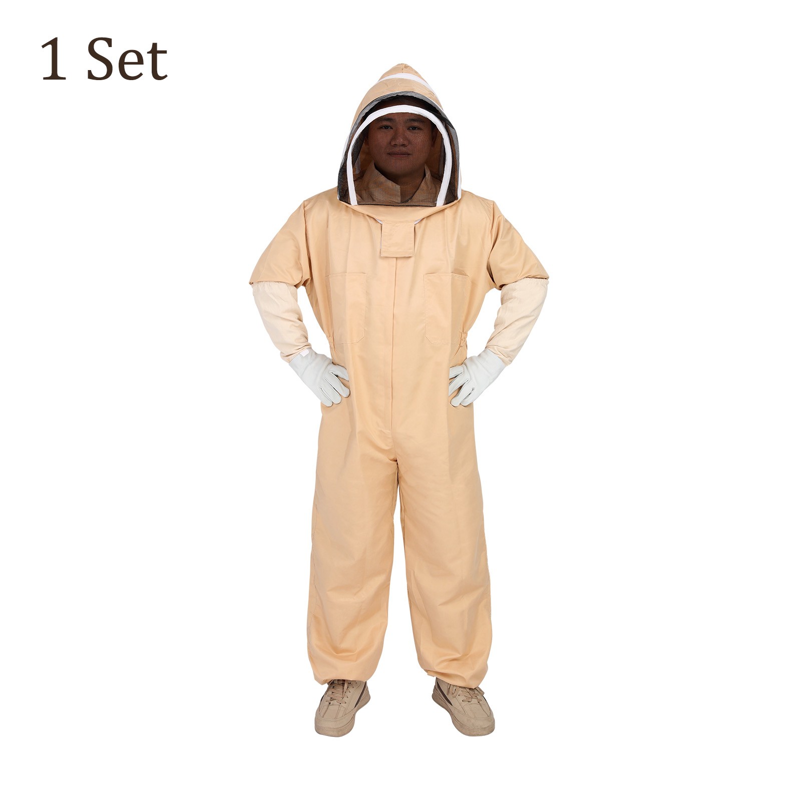 Bee Suit XXL with Veil Hood and Glove Beekeeping Suits Warm White