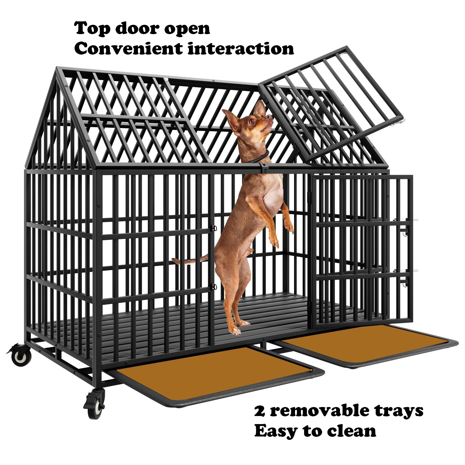 54'' Indestructible Heavy Duty Dog Crate Cage Kennel with 2 Bowls for Large Dogs