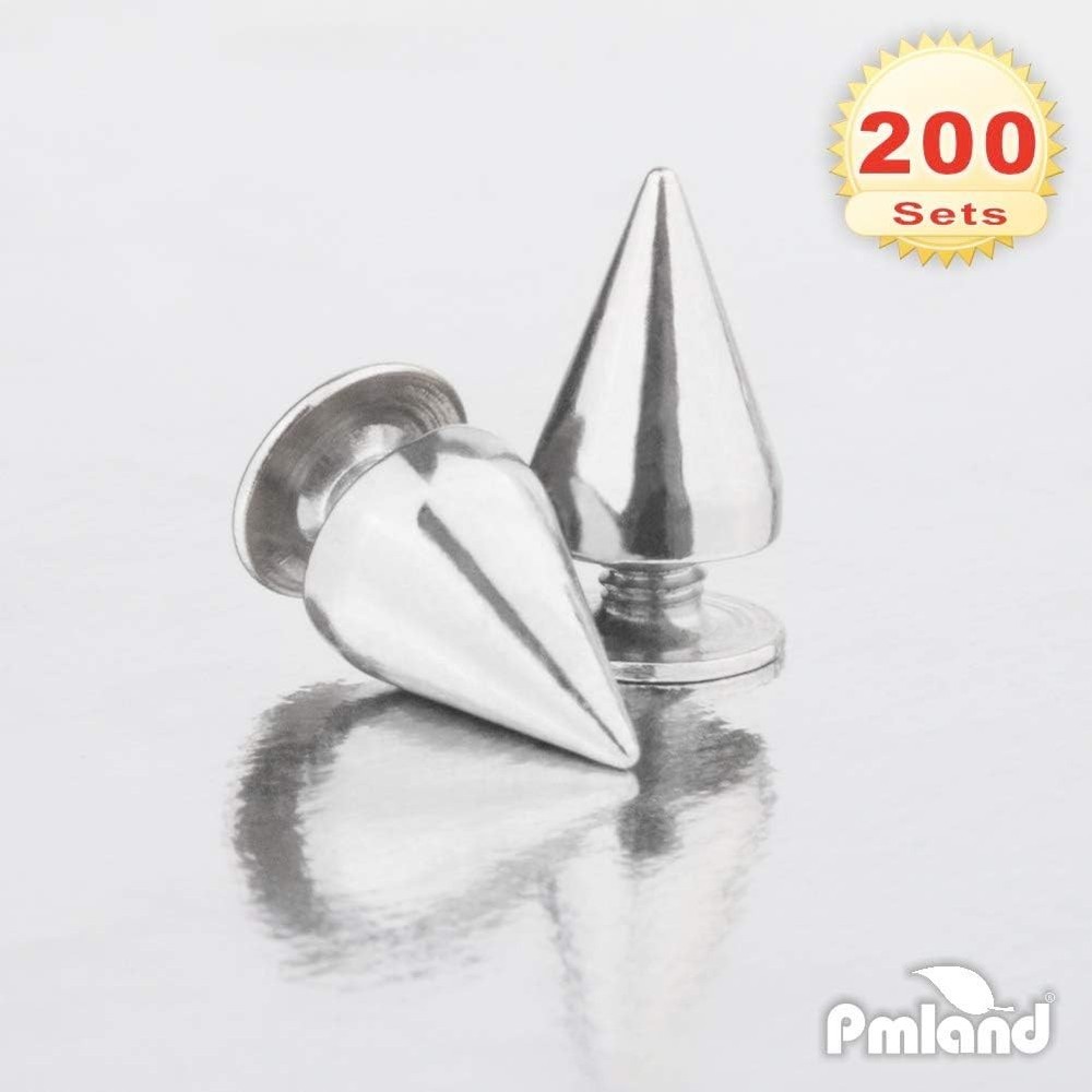 200 Silver Cone Spikes - Punk Rivets for Crafting Unique Apparel