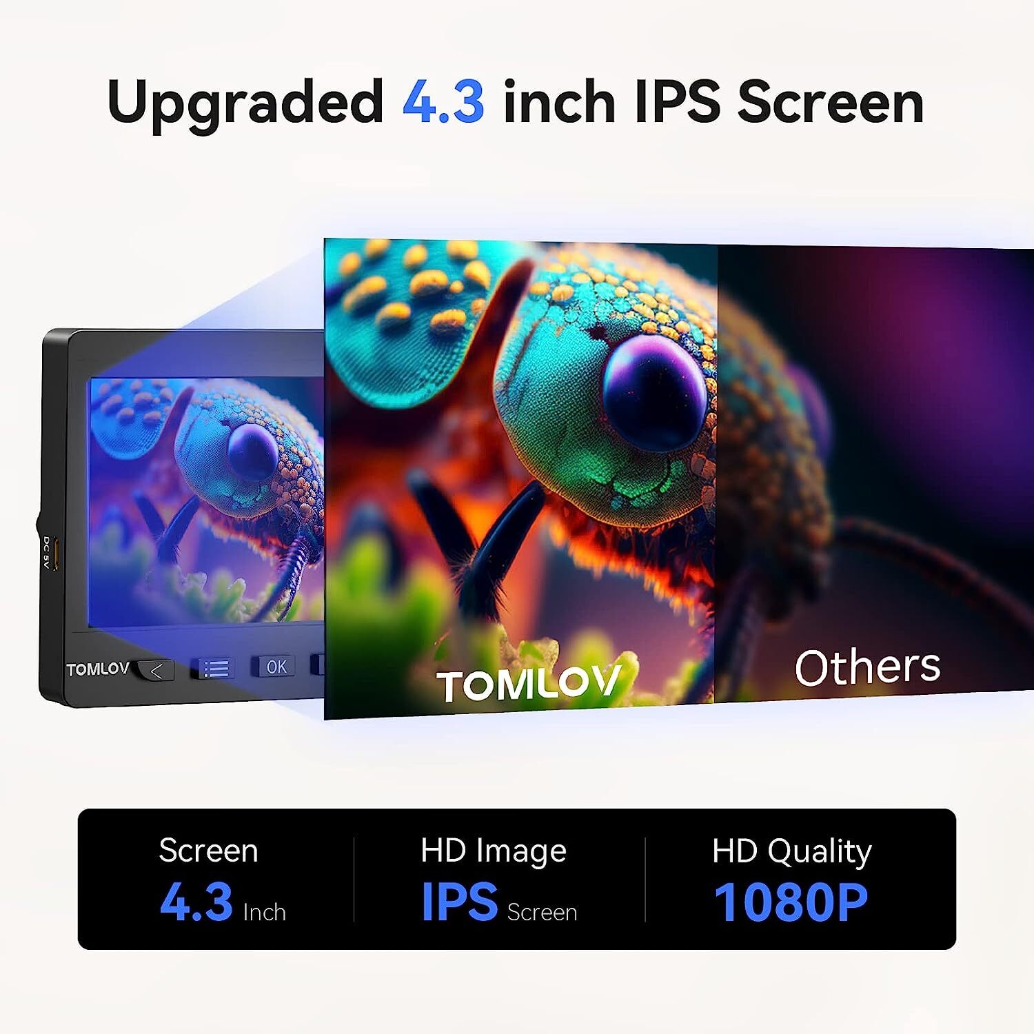 TOMLOV Digital Microscope Coin magnifier Camera 4.3" HD 720P 1000X Magnification