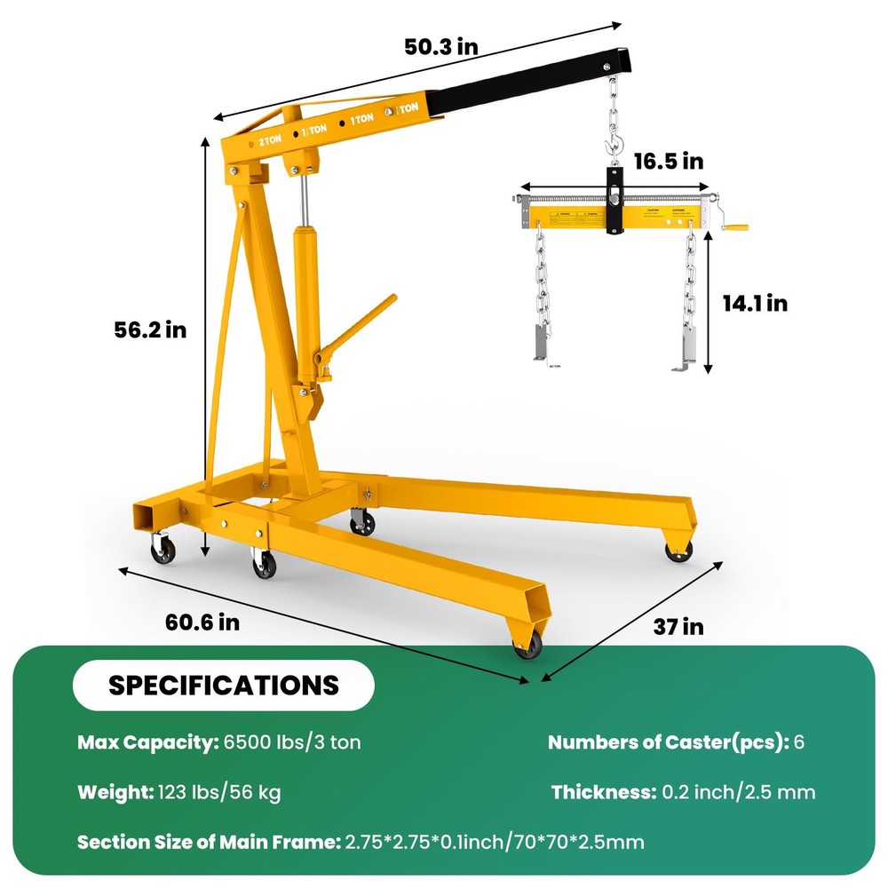 3 Ton Engine Lift, Folding Hydraulic Cherry Picker Engine Crane