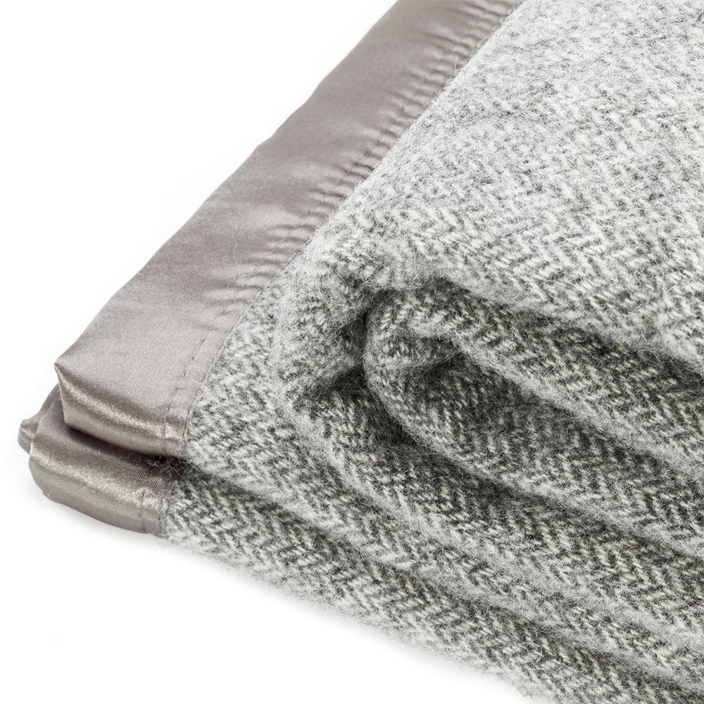 Spencer & Whitney Wool Herringbone Throw Blanket, Grey, Queen Size