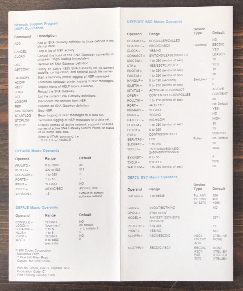 Codex - 4255 SNA Gateway Reference Card