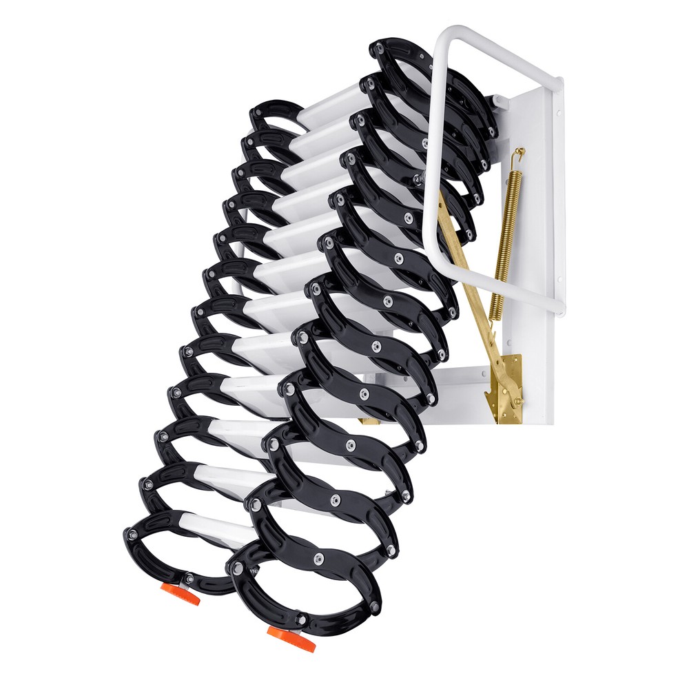 12 Steps Wall Mounted Folding Ladder Loft Stair Attic Steps Pull Down 882lb Load