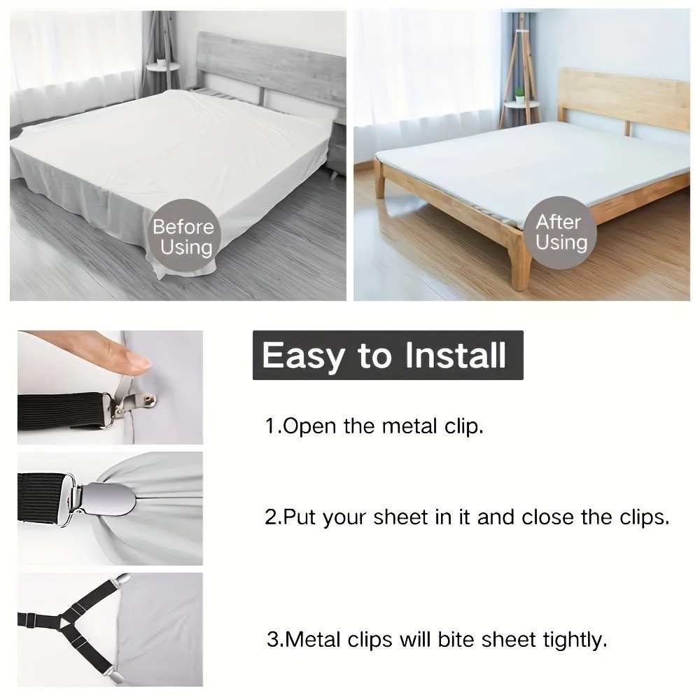 4 Pcs Adjustable Triangle Fitted Straps Fasteners Holders Garters for Bed Sheets
