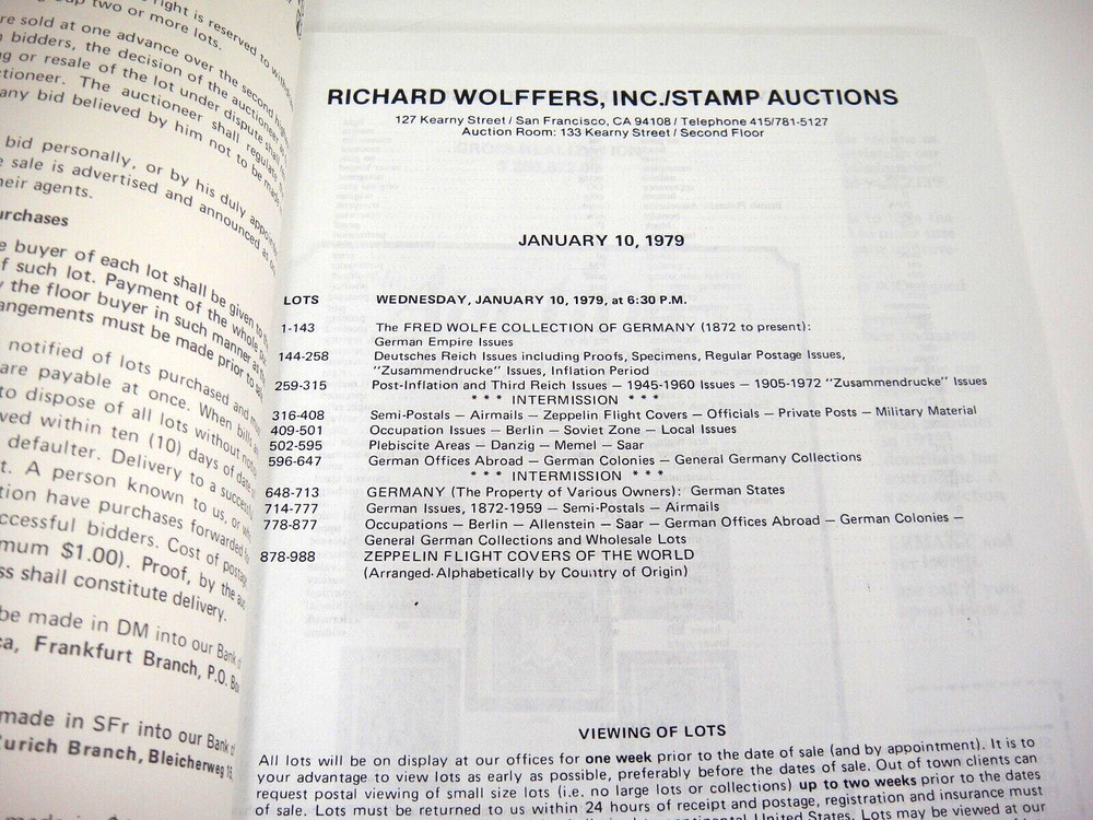 Wolffers Stamp Auction Catalog 1979 w Prices Realized Wolfe Germany Collection