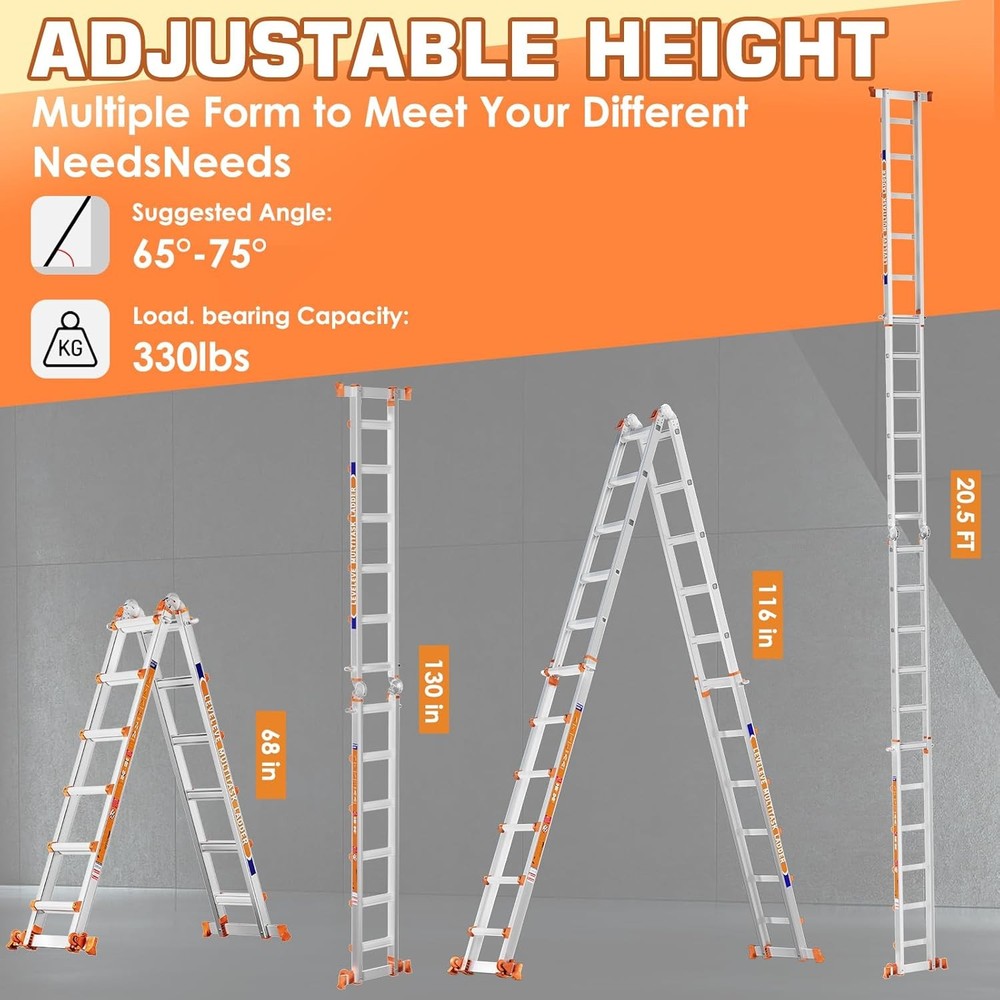 20FT Telescoping Multi Position Ladder with Stabilizer Wheels