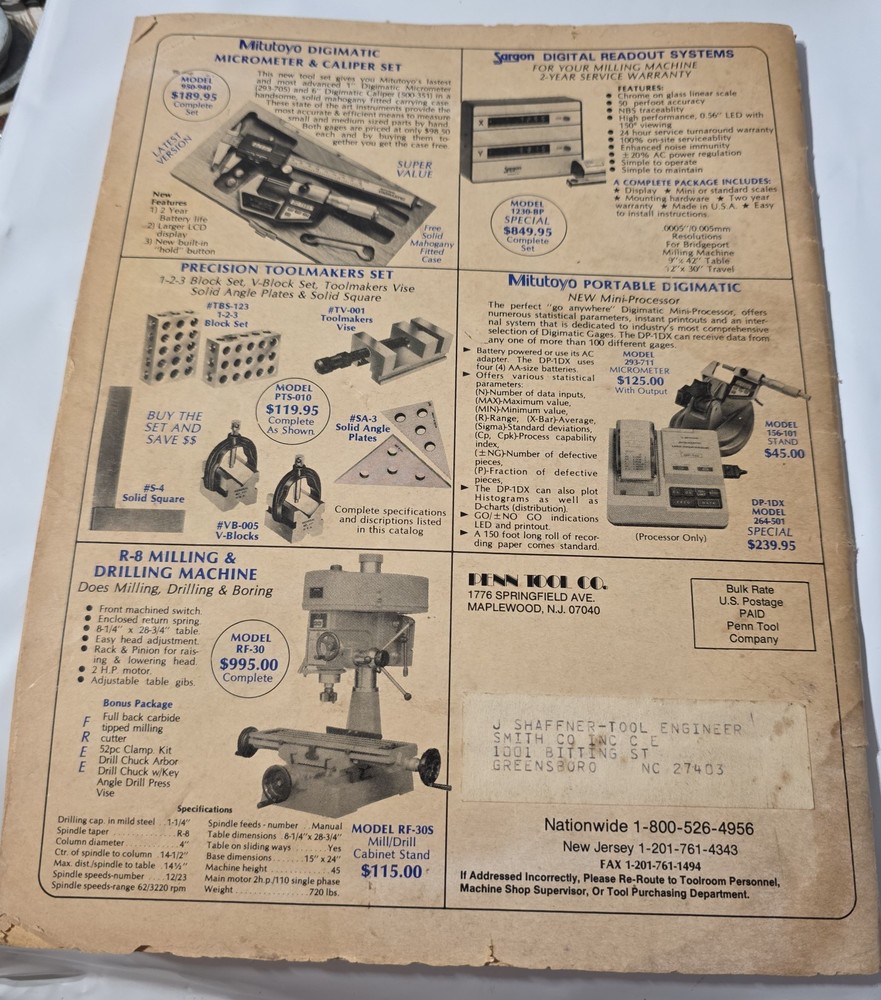 Vintage 1987 Penn Tool Co. Catalog. Precision Tools