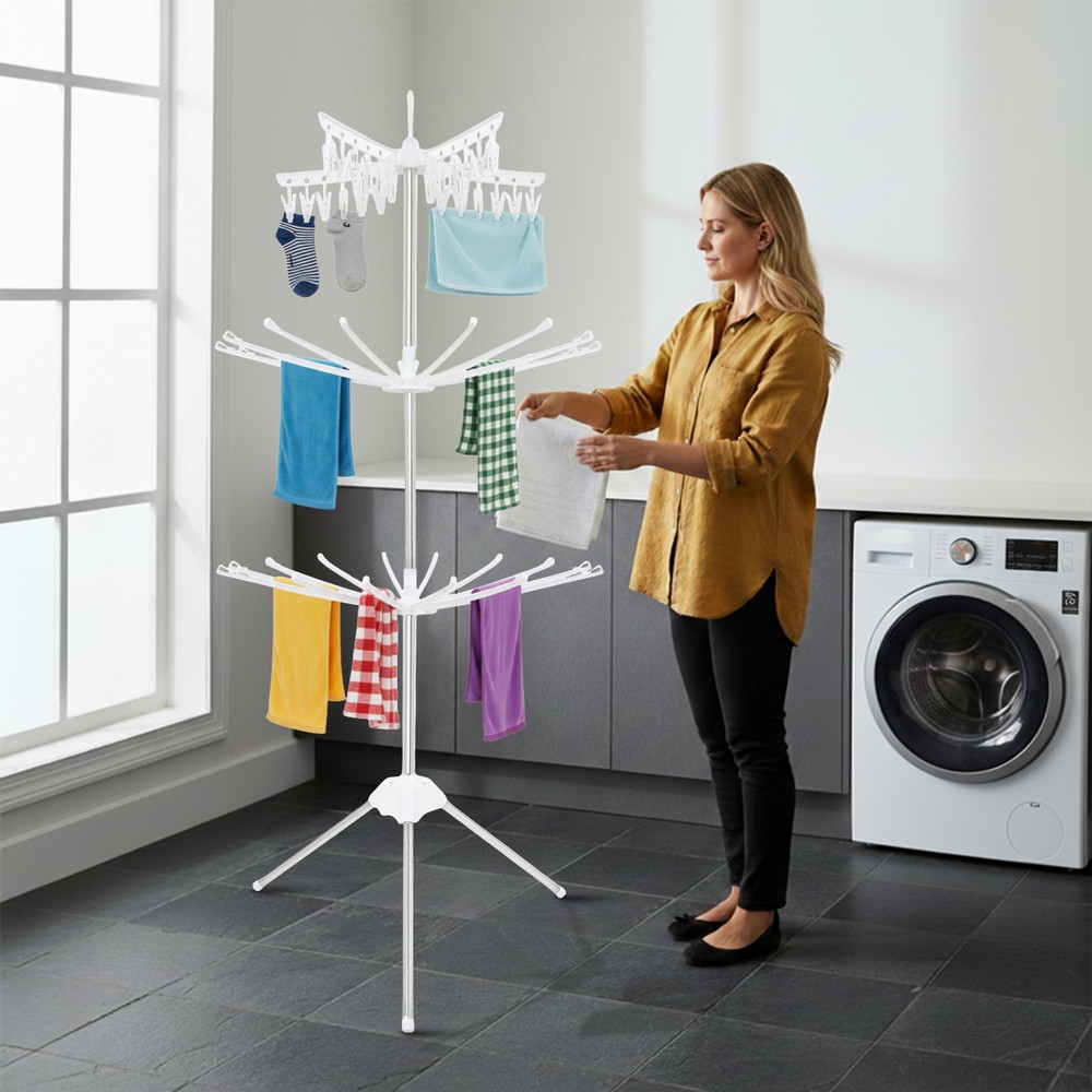 Foldable Clothes Drying Rack 3-Tier Laundry Drying Rack Rotating Clothing Rack