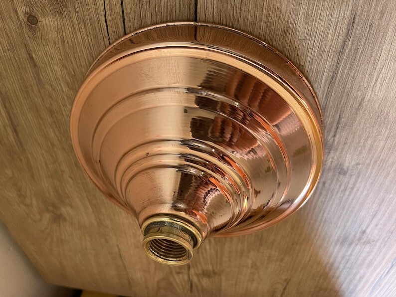 Unlacquered Solid Copper Rain Shower Head, Large Round Handcrafted Design.