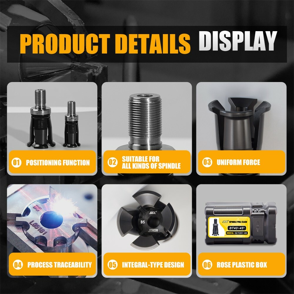 SFX BT40 90 Degree CNC Spindle Pull Claw 4 Petal Claw External Thread