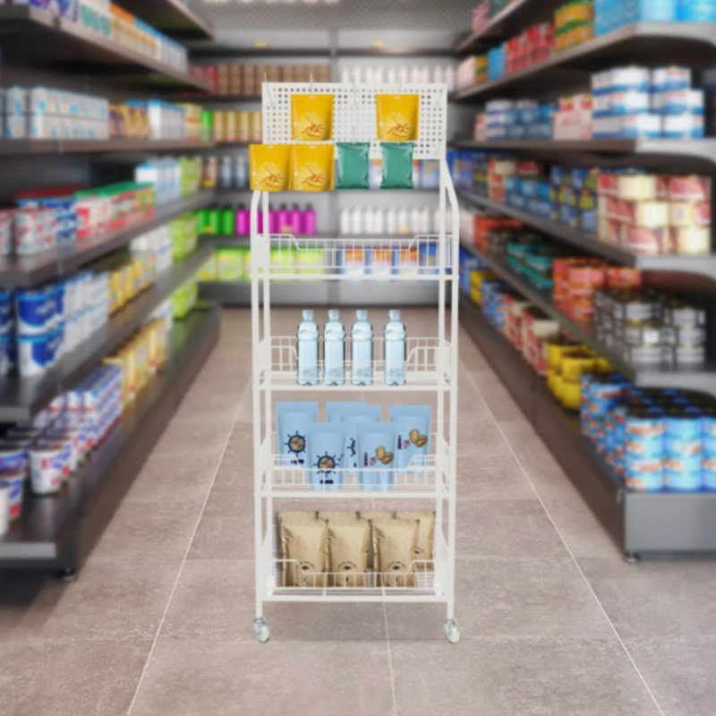 NEW White Retail Display Rack 4-tier Shelf Hooks Merchandiser Snacks Candy Stand