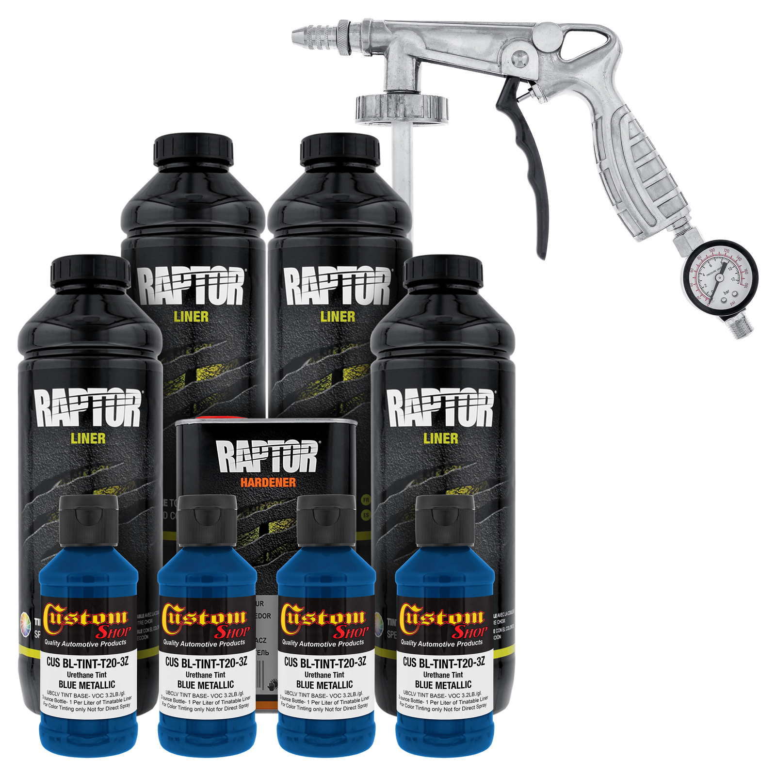 Raptor Blue Metallic Urethane Spray-On Truck Bed Liner Spray Gun, 4 Liters