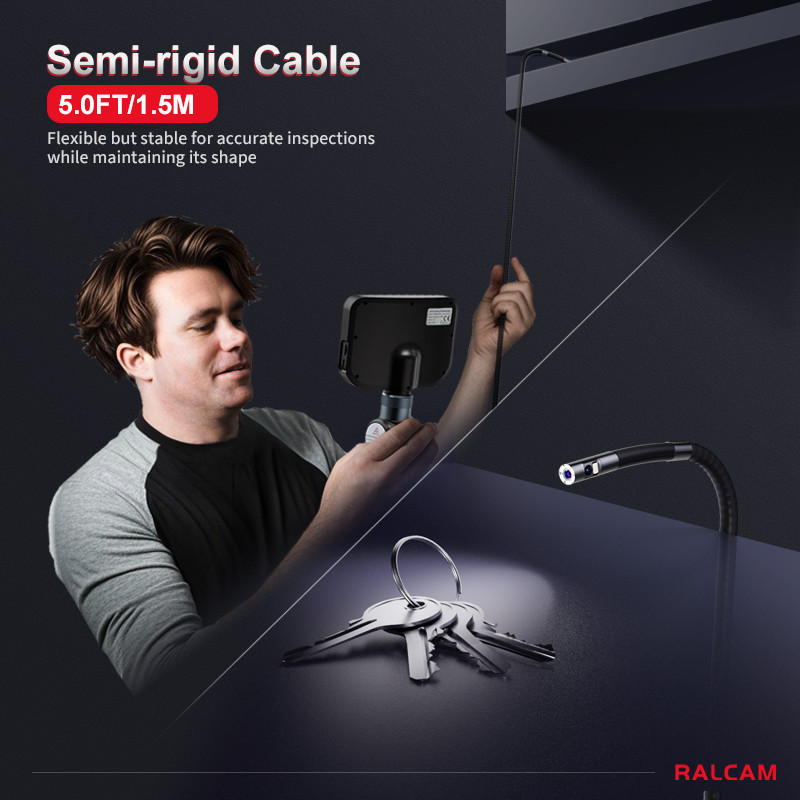 Ralcam Dual Lens Articulating Borescope 5" Endoscope Inspection Camera 5FT Semi