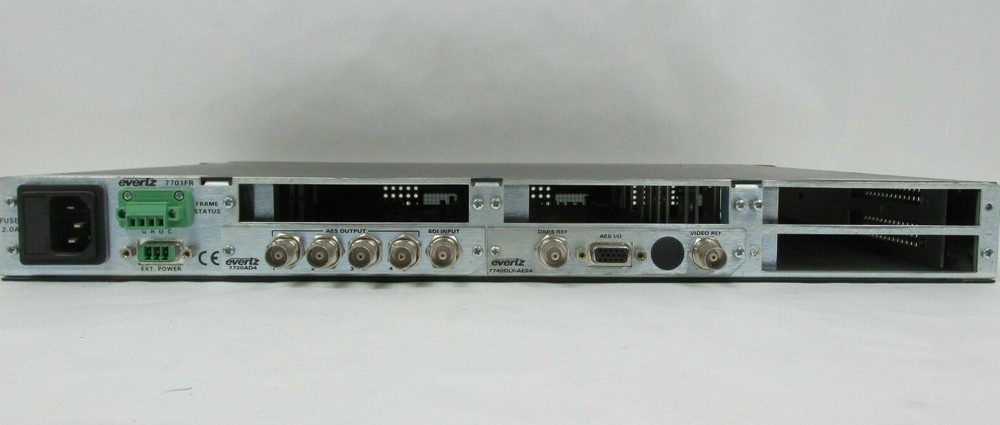 Evertz 7701FR Multiframe w/ Quad Delay 7740DLY-AES4 + De-Embedder 7720AD4 7701PS