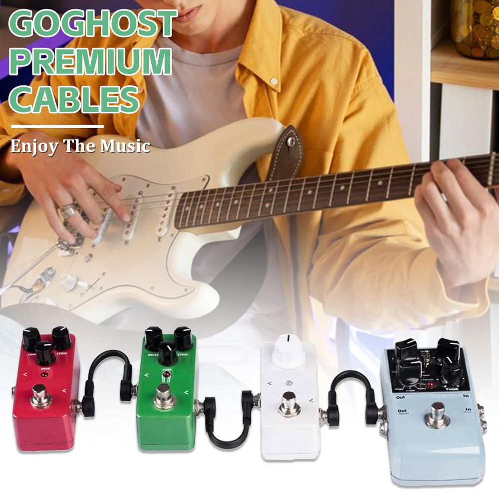 3FT Guitar Patch Cables, 1/4" TS Right Angle Effect Pedal Flat 3 FT, Black