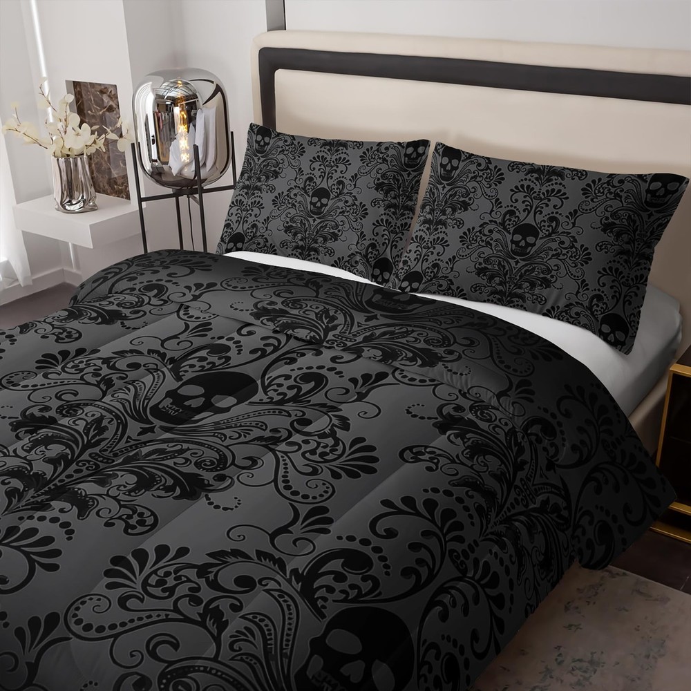 Skull Bedding Set Queen Size,Goth Bedding Sets Queen with Comforter,Skull Com...