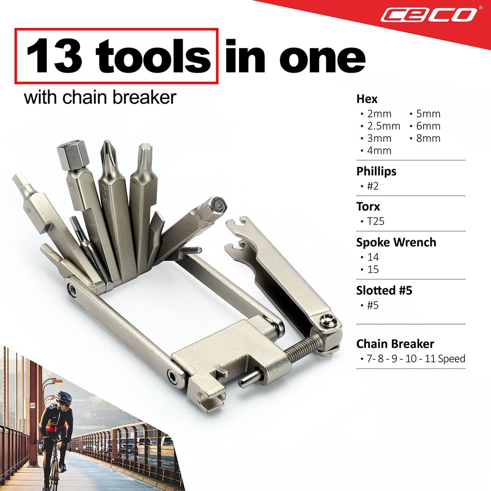 13 Function Bicycle Multitool With Chain Breaker Maintenance Repair Tool Set