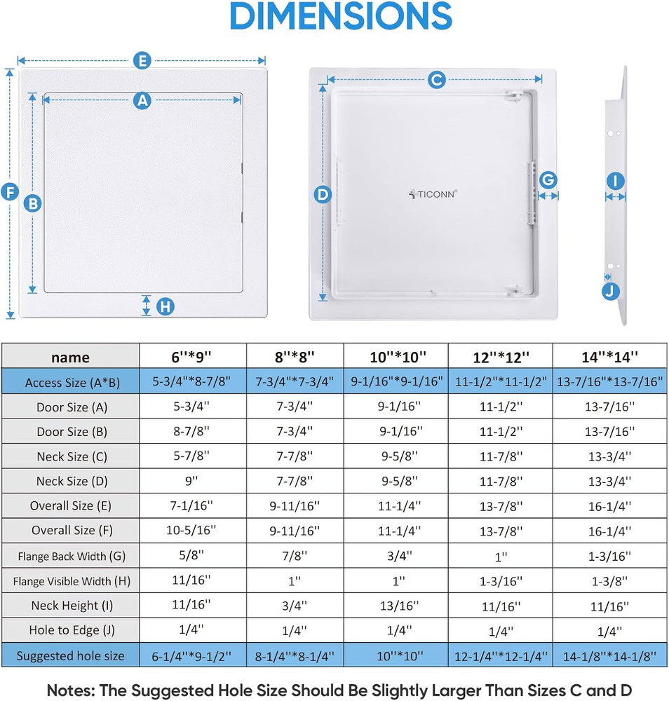 Access Panel for Drywall, 6 X 9 Inch ABS Plastic Wall Hole Cover Access Doors, E