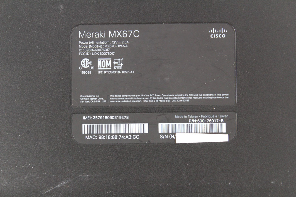 UNCLAIMED Cisco Meraki Cloud Managed Next Generation Firewall MX67C