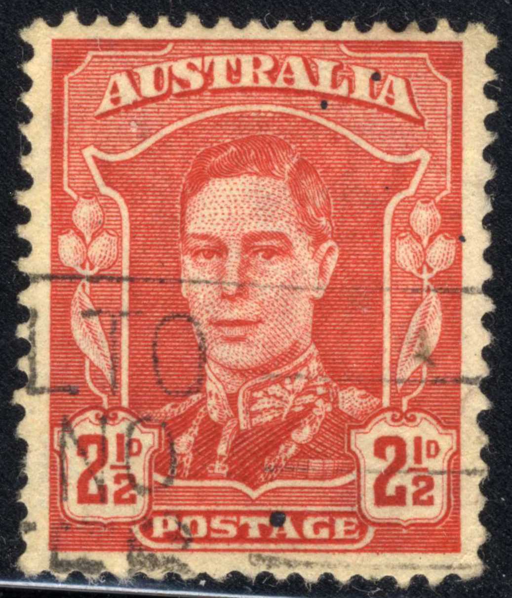 1942-44 AUSTRALIA Sc#194 2-1/2p Red Used King George VI👑 Stamp