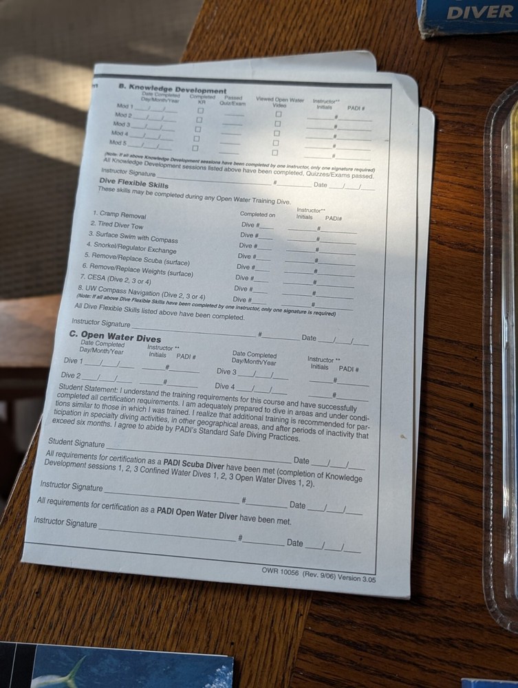 PADI Open Water Computer Crew Pack Manual Scuba Divers Log Dive Computers Book